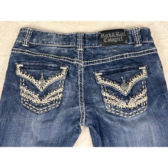 Rock and Roll Cowgirl Jeans 27x34 Rival Low Rise Boot Cut Button Flap Pockets - Picture 8 of 9
